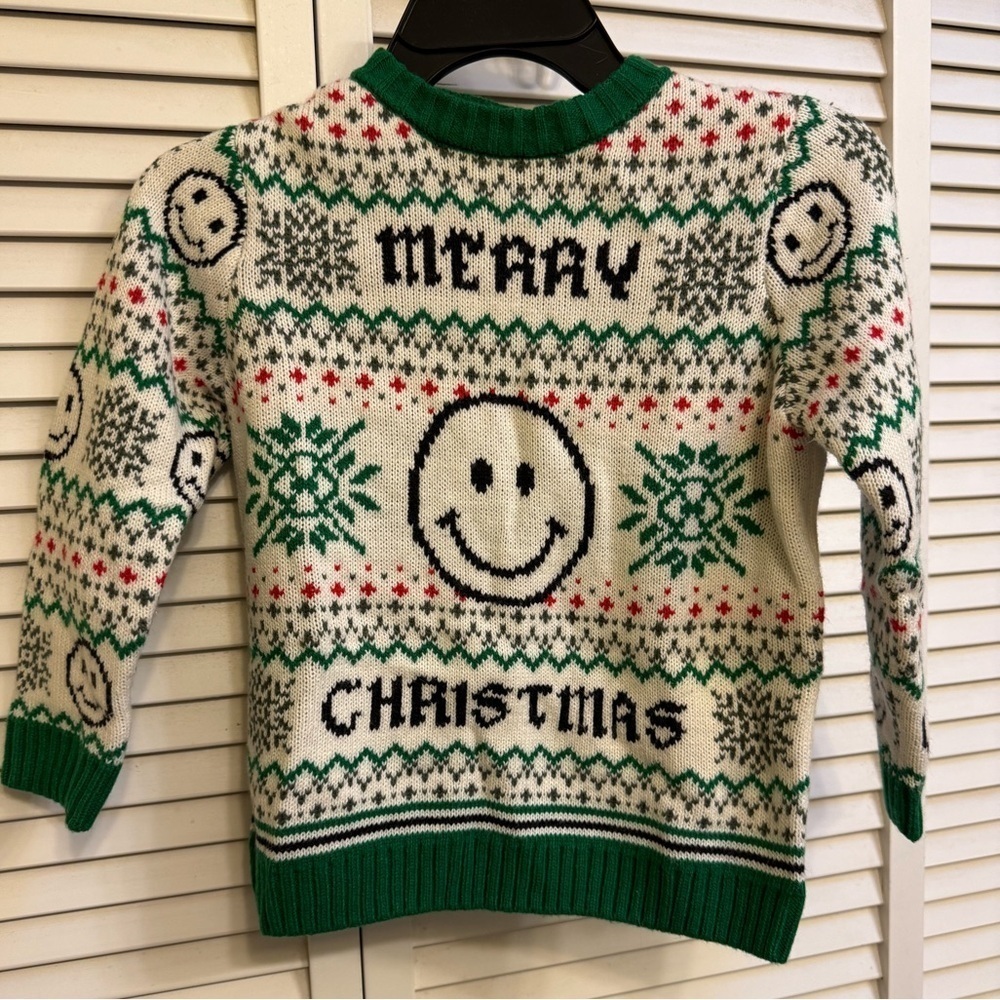 Merry Christmas Smiley Face Sweater Toddler 4/5 Holiday Ugly Sweater